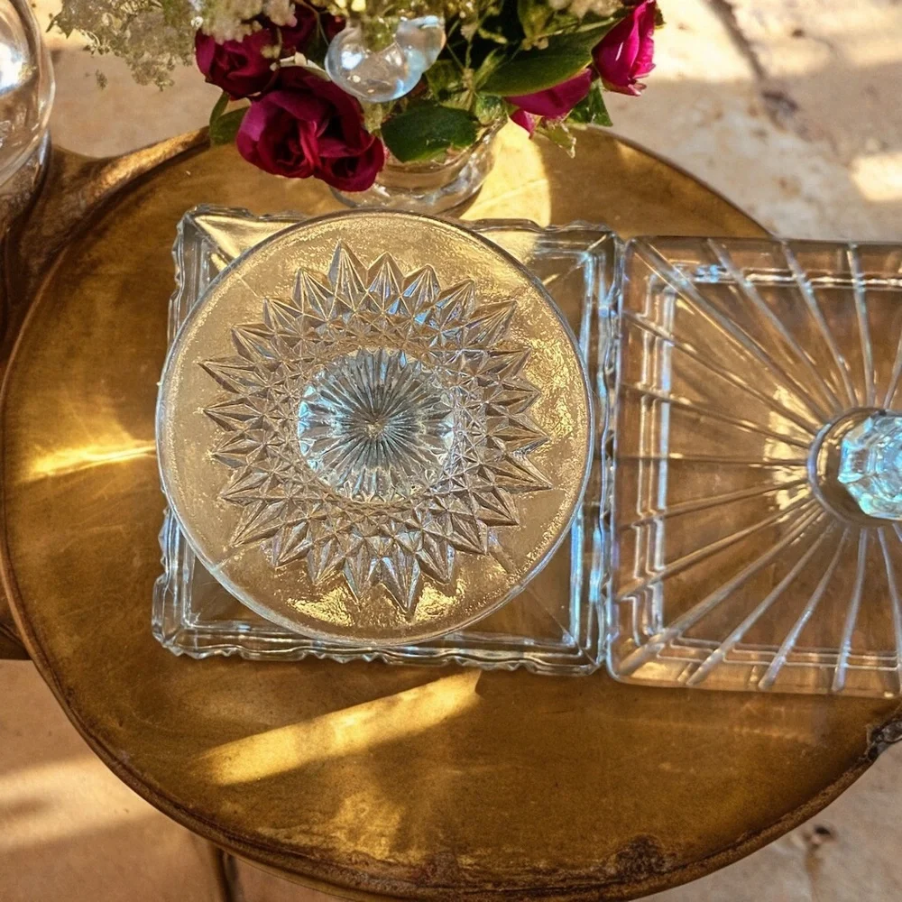 VTG EAPG Westmoreland Checkerboard Bridal Rosette Square Covered Candy Dish 7